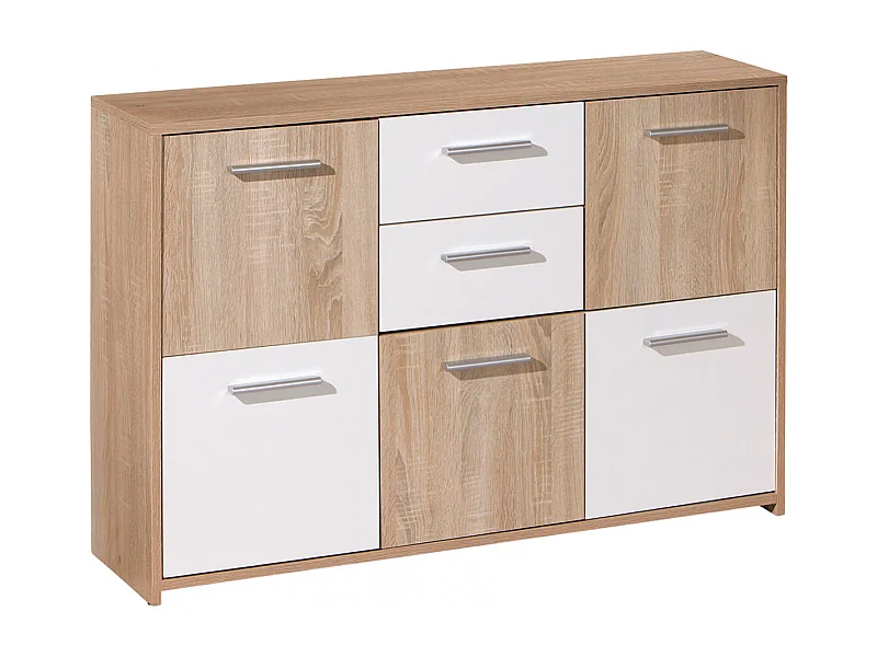 LIST - Buffet 5 Portes 2 Tiroirs Aspect Bois