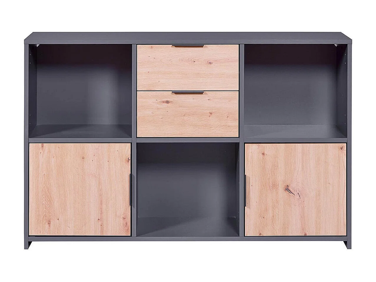 OPHELY - Meuble Multi-Rangement Anthracite et Effet Bois