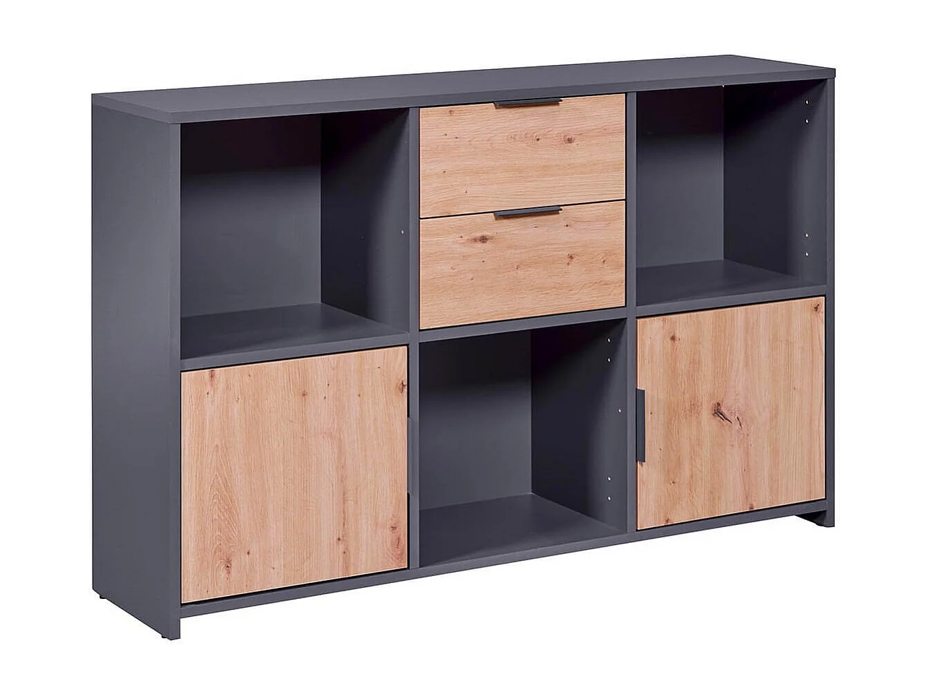 OPHELY - Meuble Multi-Rangement Anthracite et Effet Bois