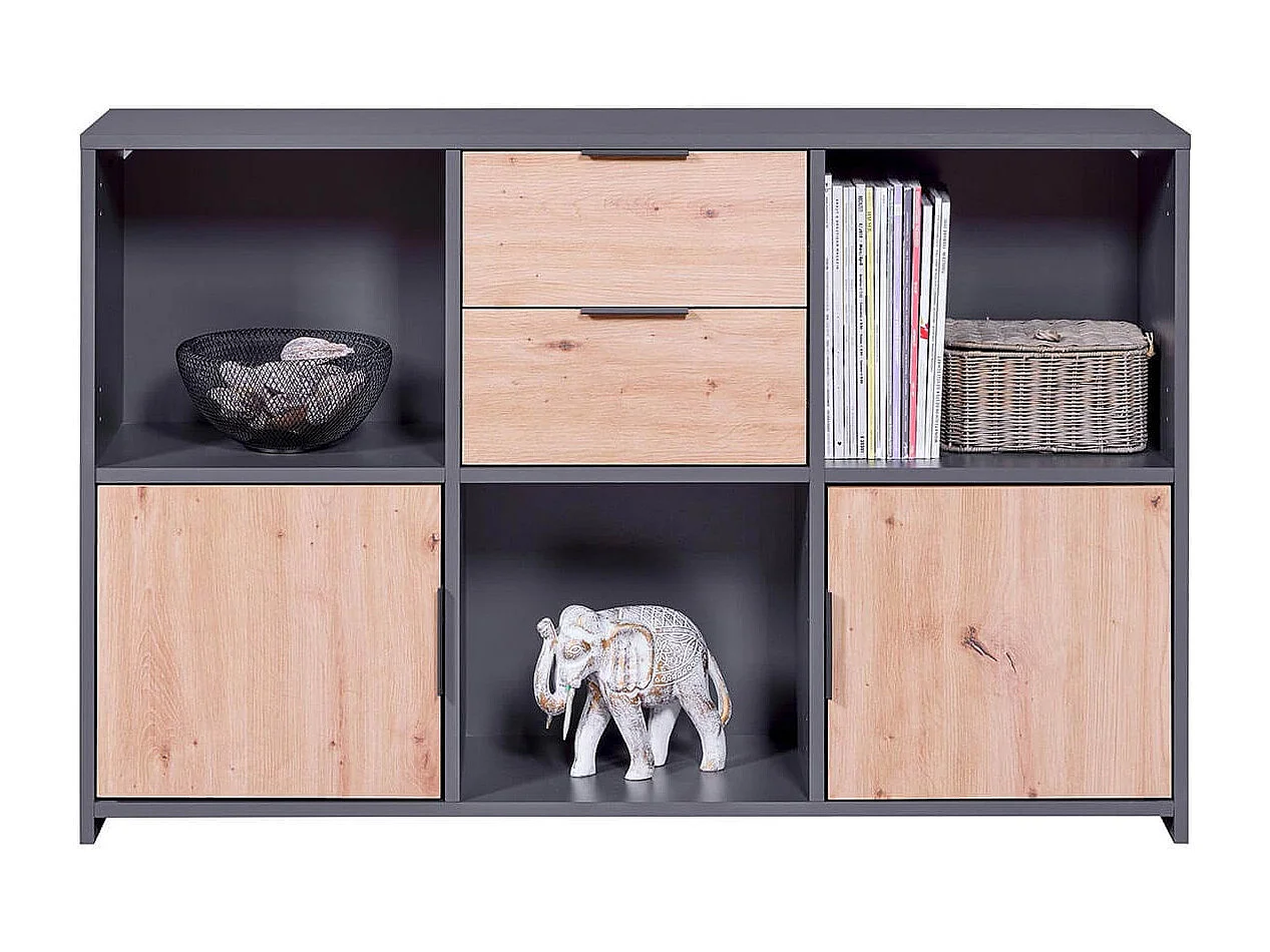 OPHELY - Meuble Multi-Rangement Anthracite et Effet Bois