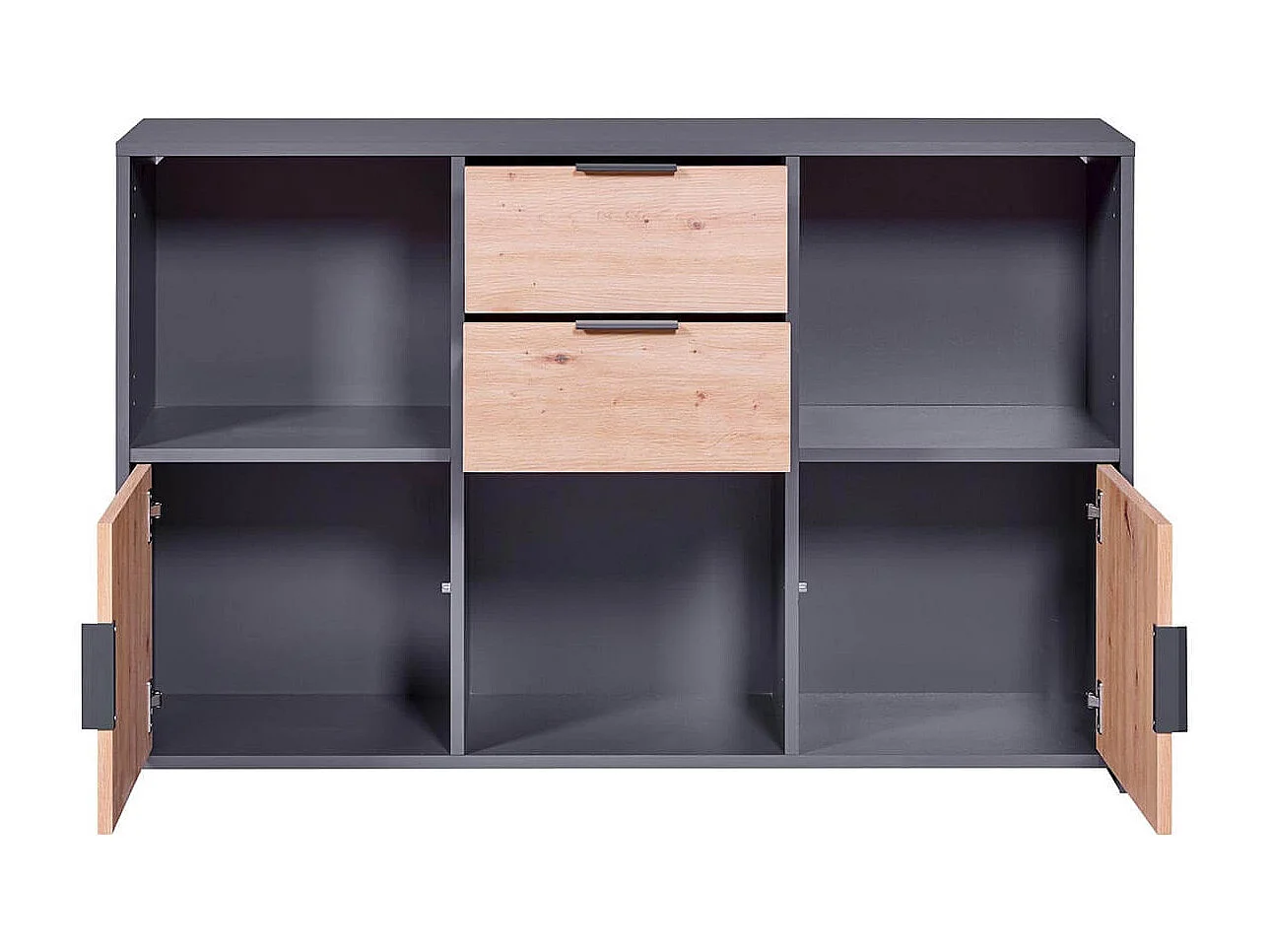 OPHELY - Meuble Multi-Rangement Anthracite et Effet Bois