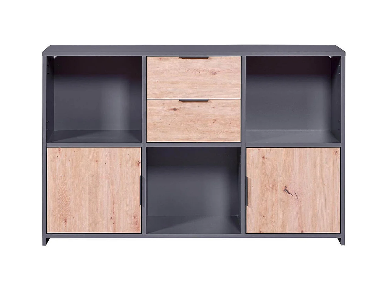 OPHELY - Meuble Multi-Rangement Anthracite et Effet Bois