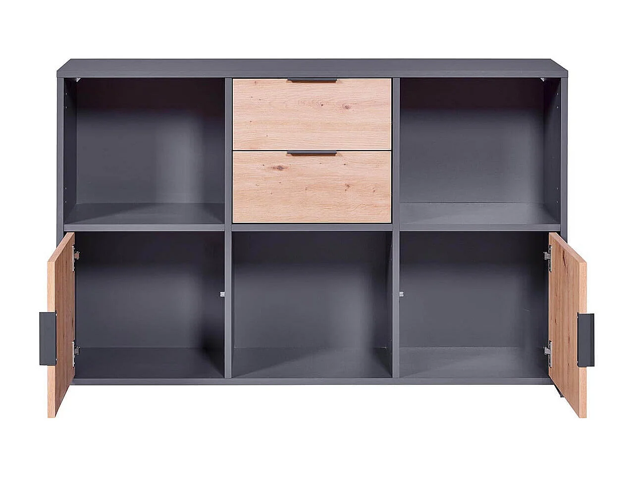 OPHELY - Meuble Multi-Rangement Anthracite et Effet Bois
