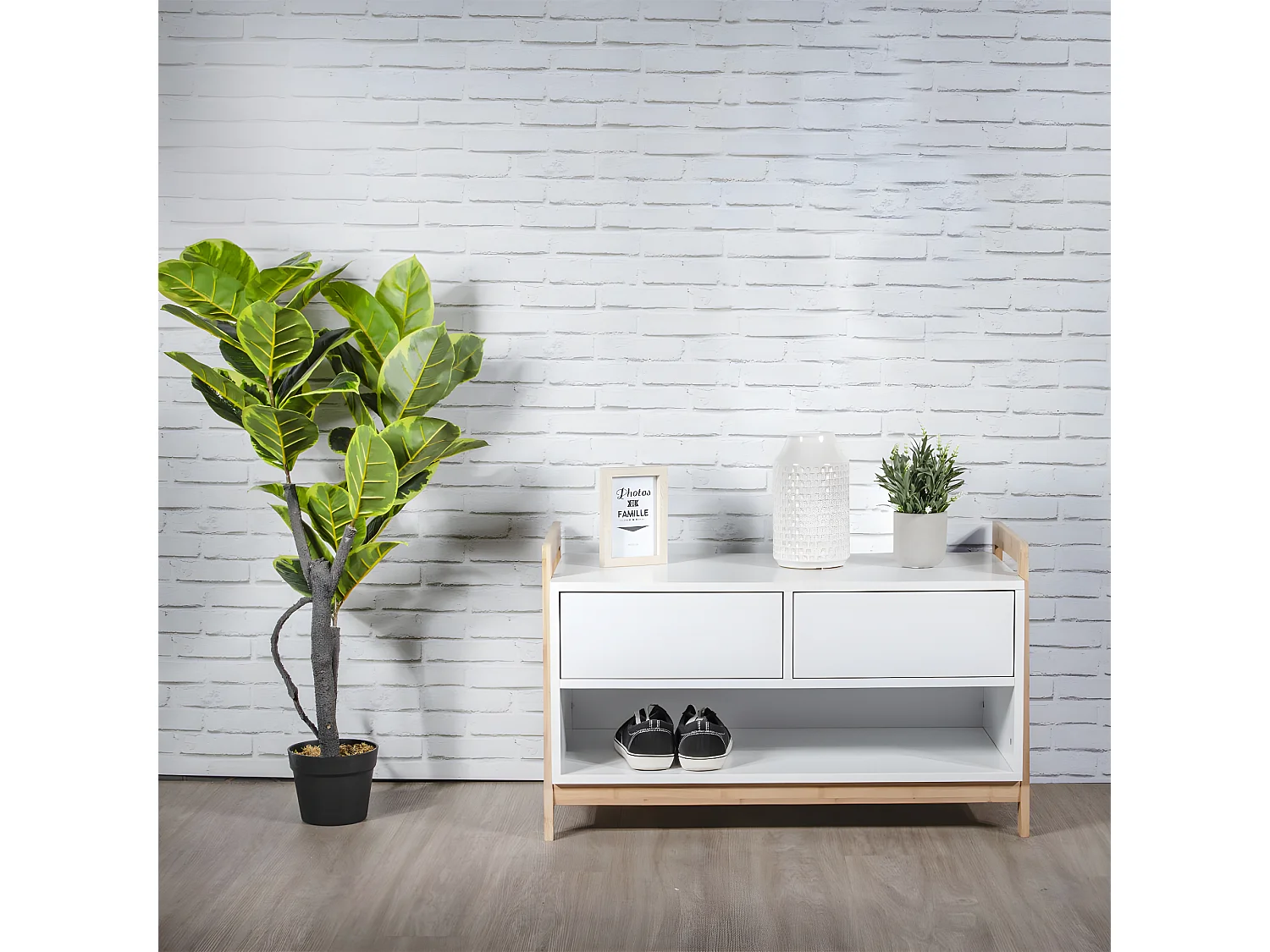 TARNBY - Meuble de Rangement Naturel et Blanc