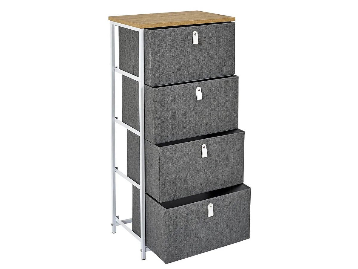 KAZYE - Meuble de Rangement 4 Tiroirs Gris Foncé