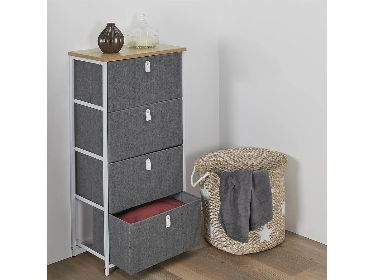 KAZYE - Meuble de Rangement 4 Tiroirs Gris Foncé