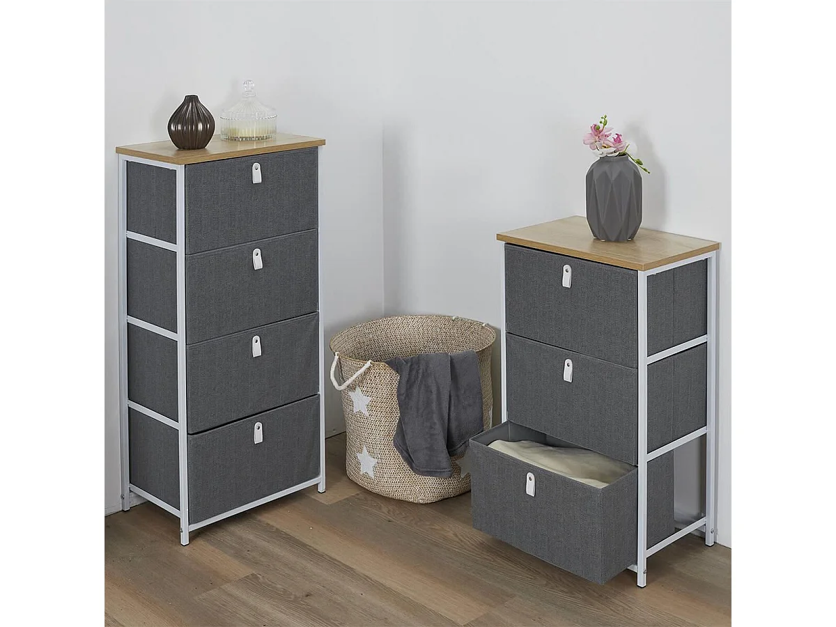 KAZYE - Meuble de Rangement 4 Tiroirs Gris Foncé