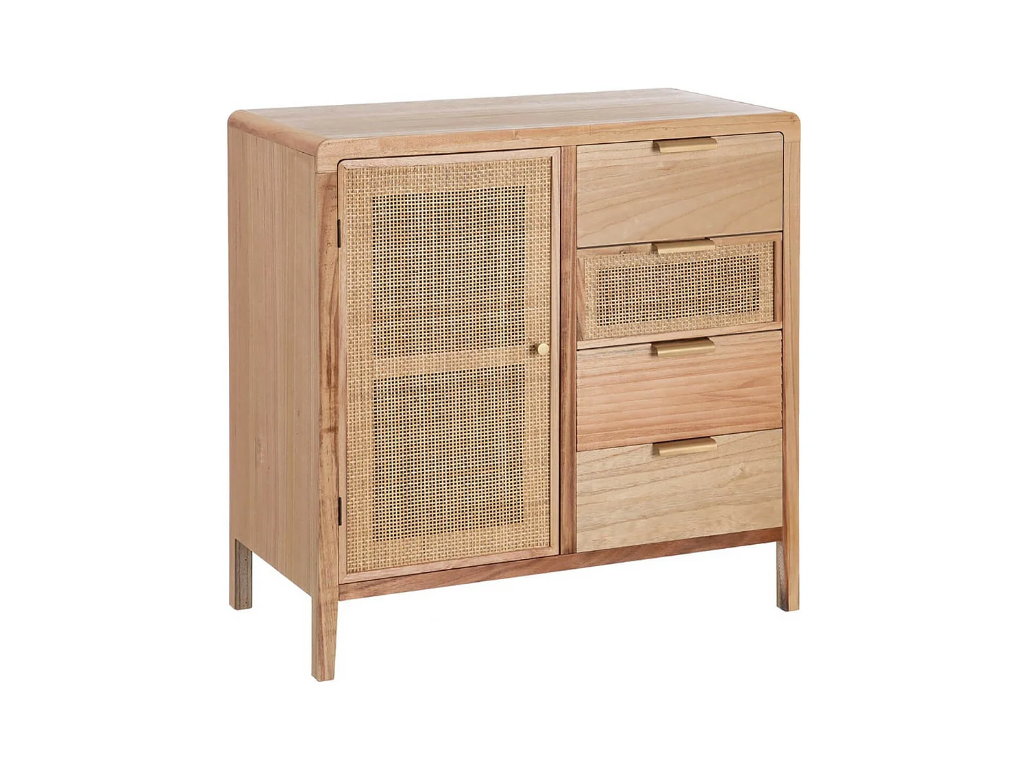 VIMET - Meuble d'Entrée 1 Porte 4 Tiroirs Bois et Rotin