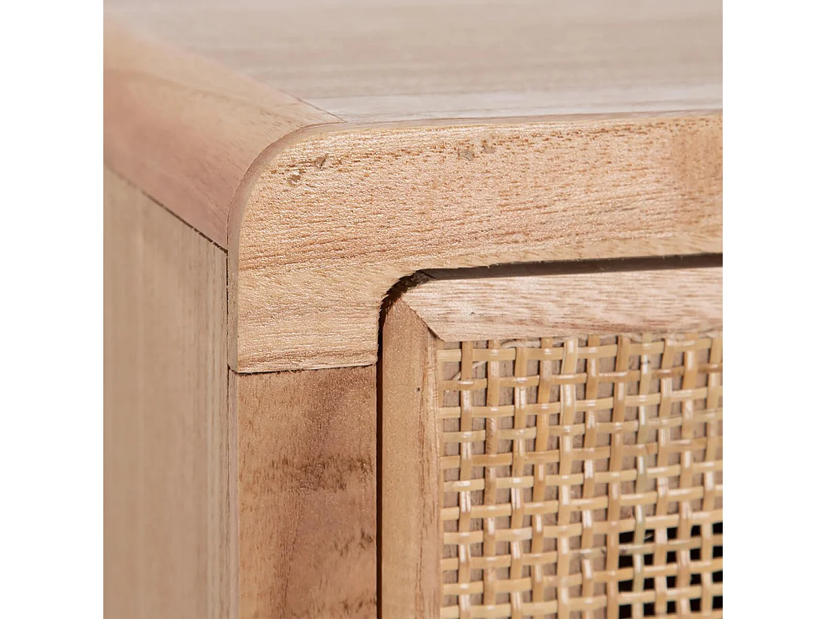 VIMET - Meuble d'Entrée 1 Porte 4 Tiroirs Bois et Rotin