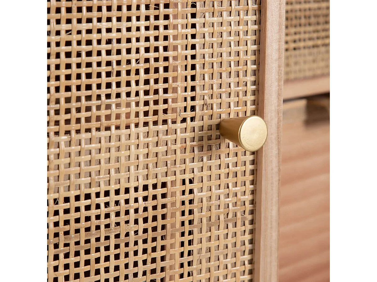 VIMET - Meuble d'Entrée 1 Porte 4 Tiroirs Bois et Rotin