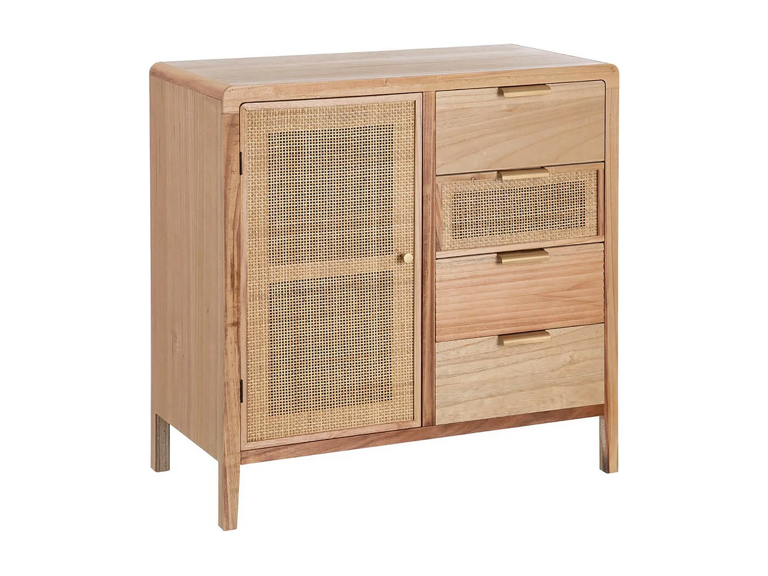 VIMET - Meuble d'Entrée 1 Porte 4 Tiroirs Bois et Rotin