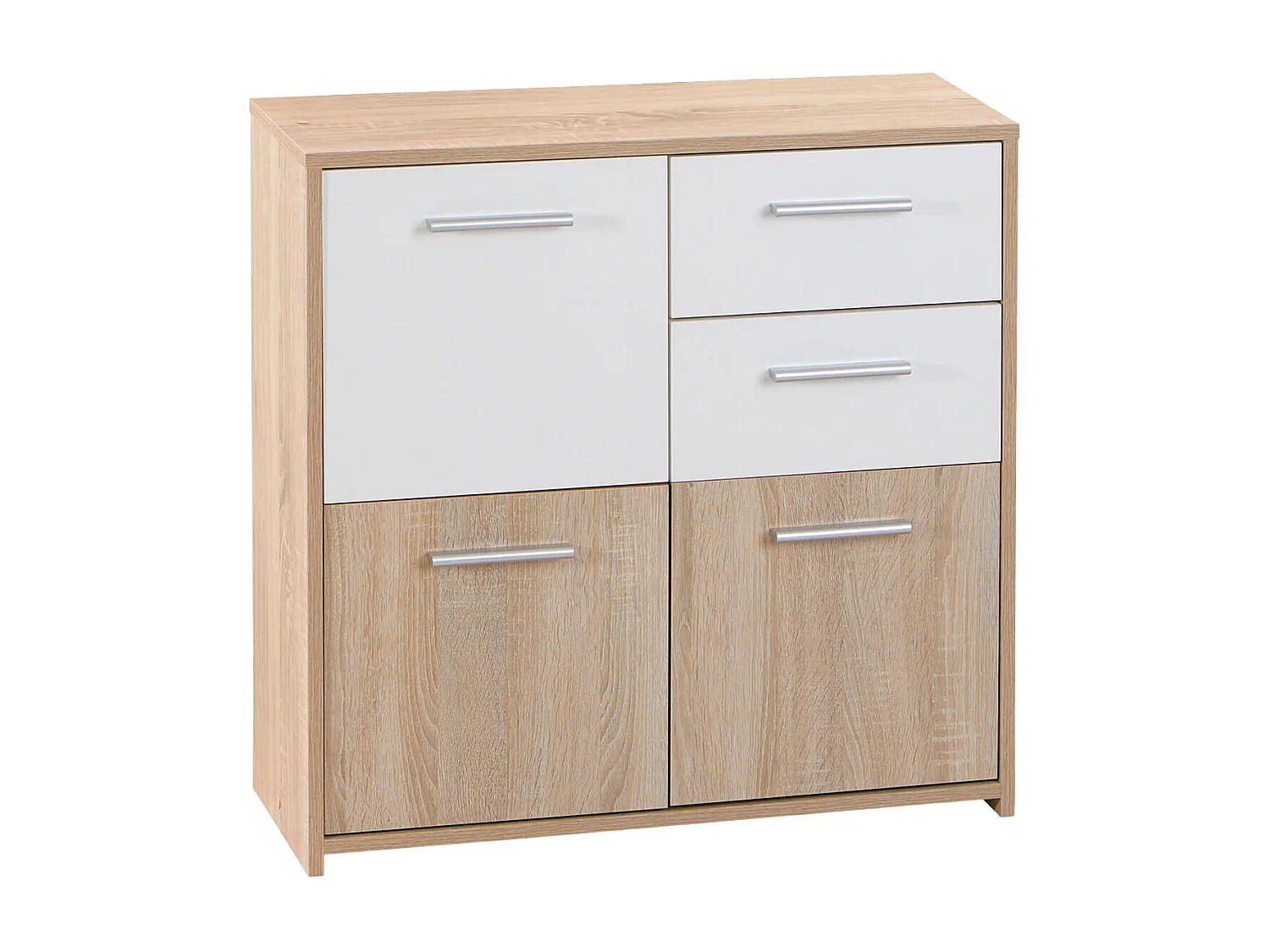 LIST - Meuble de Rangement 3 Portes 2 Tiroirs Aspect Bois