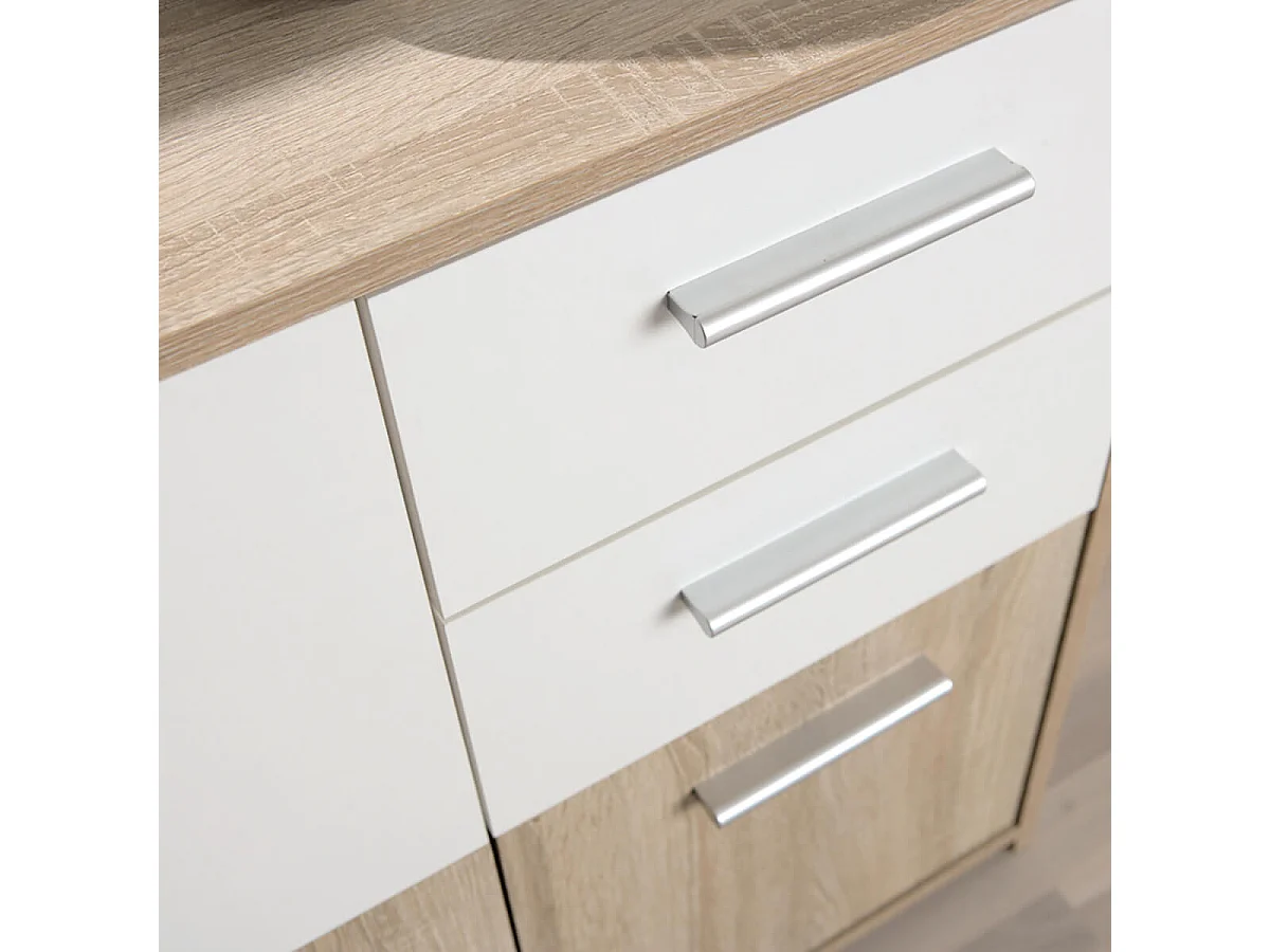 LIST - Meuble de Rangement 3 Portes 2 Tiroirs Aspect Bois