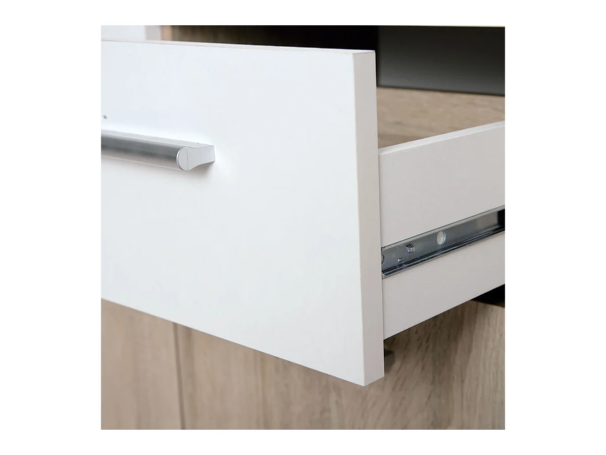 LIST - Meuble de Rangement 3 Portes 2 Tiroirs Aspect Bois