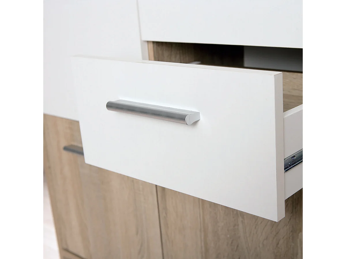 LIST - Meuble de Rangement 3 Portes 2 Tiroirs Aspect Bois