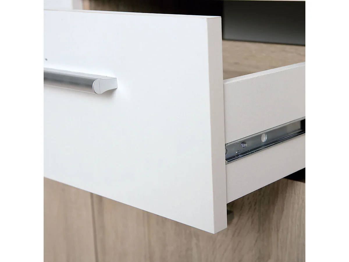 LIST - Meuble de Rangement 3 Portes 2 Tiroirs Aspect Bois