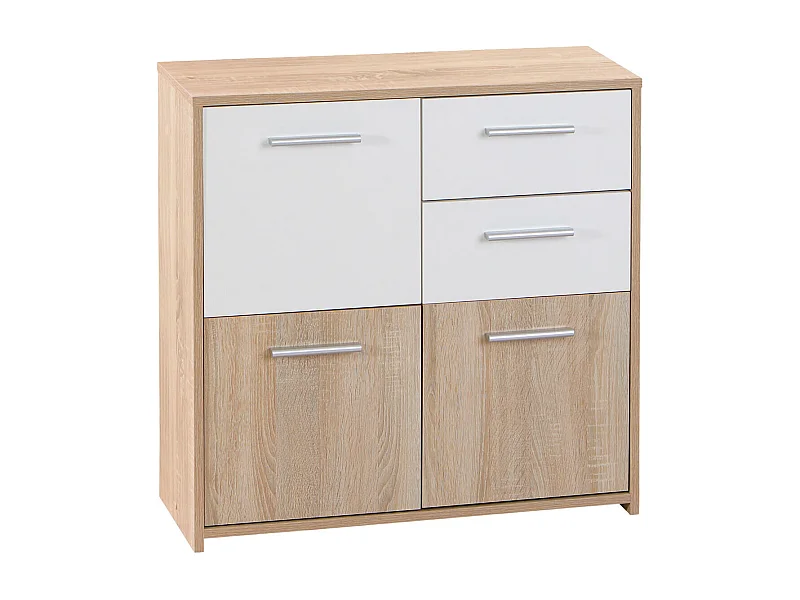 LIST - Meuble de Rangement 3 Portes 2 Tiroirs Aspect Bois