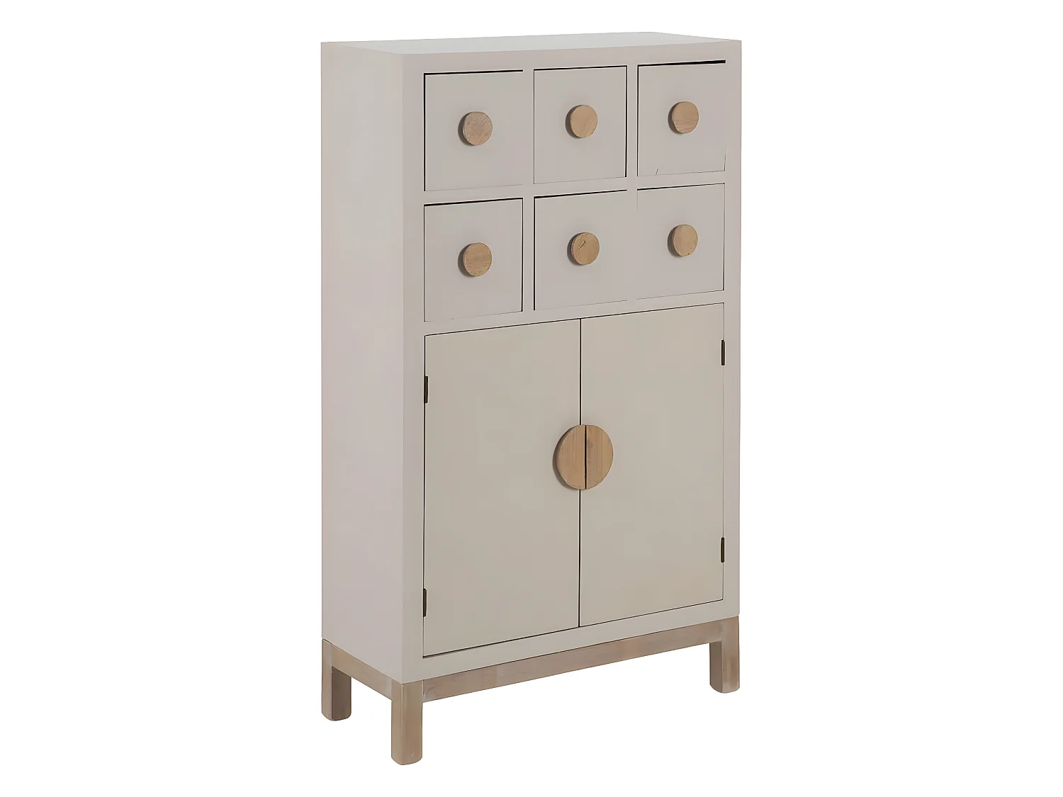 MYSTIC - Meuble Rangement 2 Portes 6 Tiroirs en Paulownia et MDF