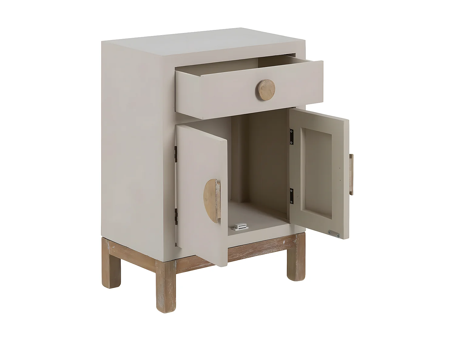 MYSTIC - Meuble Rangement 2 Portes 1 Tiroir en Paulownia et MDF