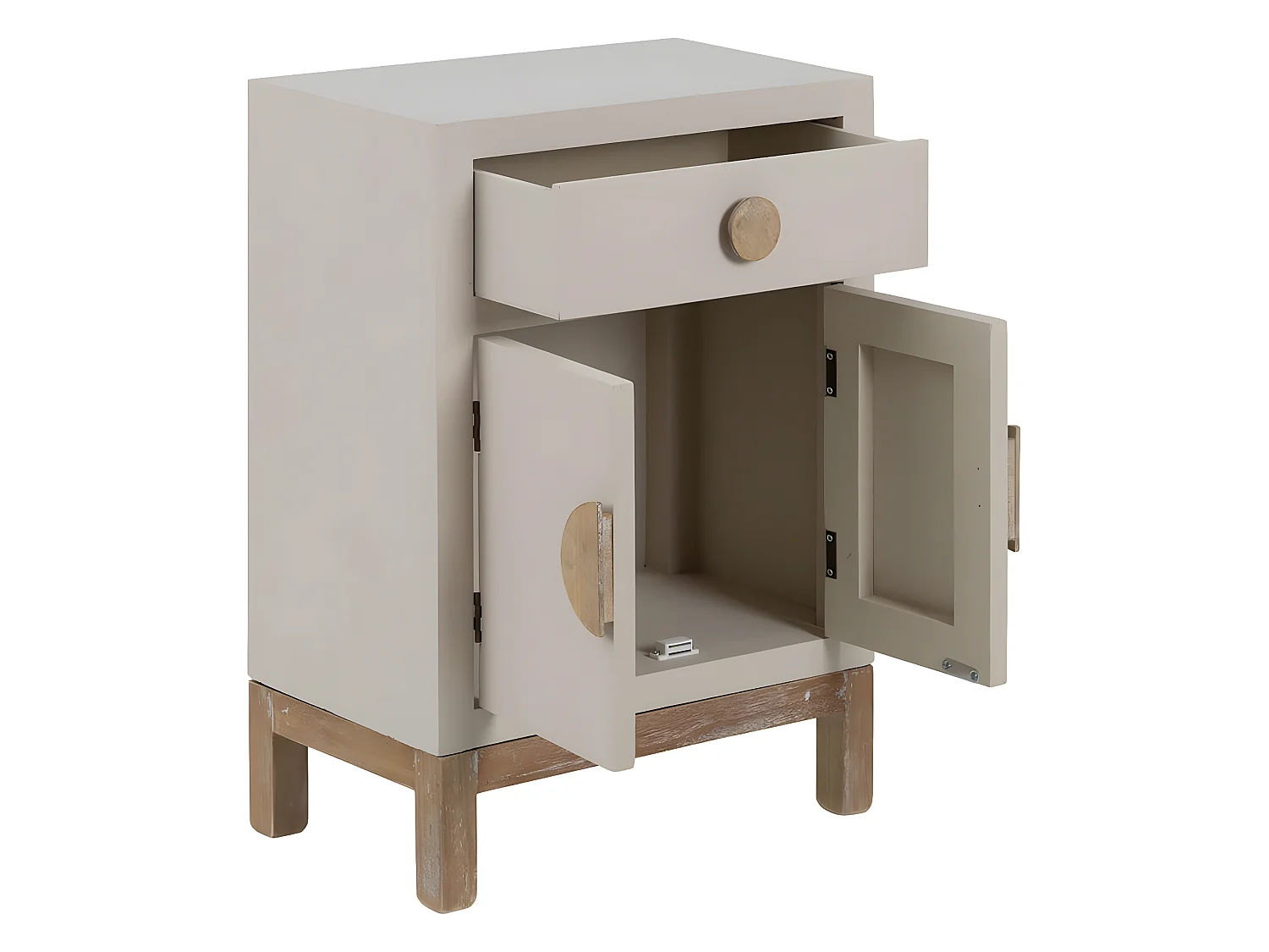 MYSTIC - Meuble Rangement 2 Portes 1 Tiroir en Paulownia et MDF