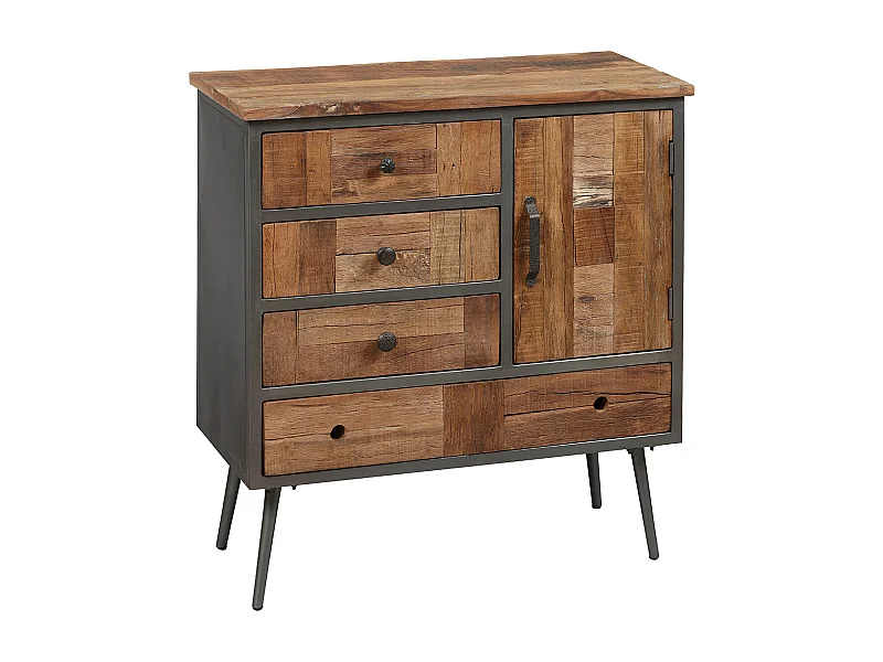 LEONARD - Meuble d'Entrée 1 Porte 4 Tiroirs