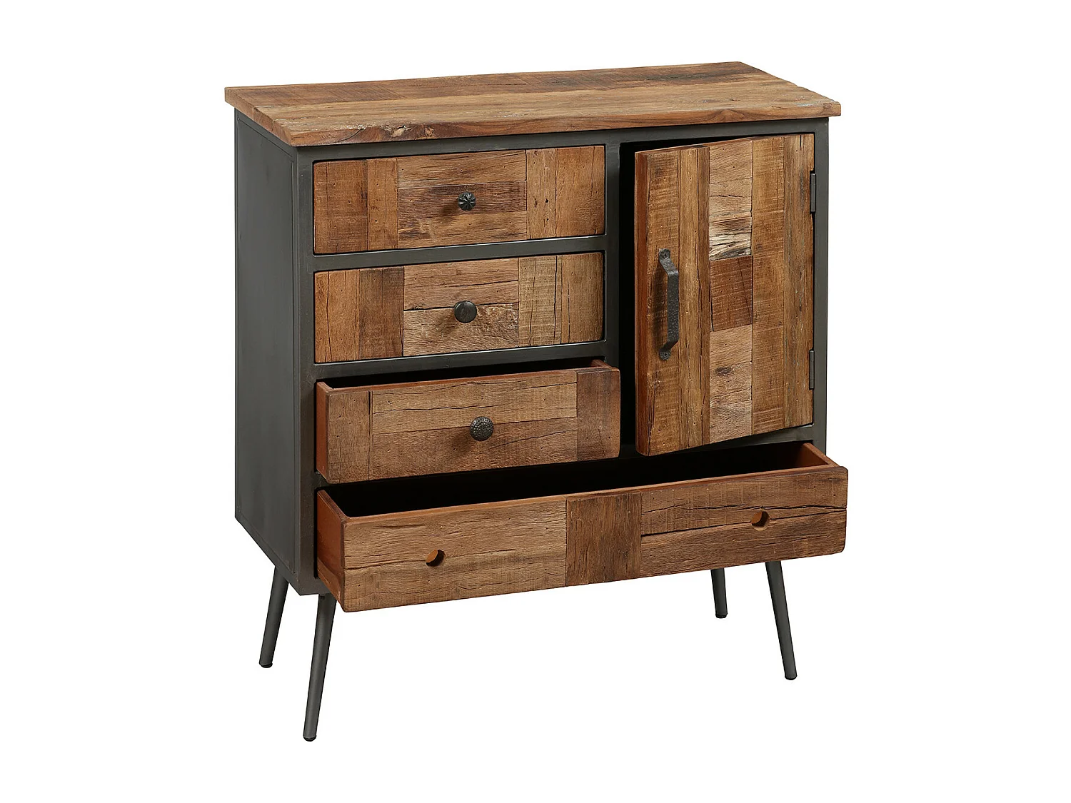 LEONARD - Meuble d'Entrée 1 Porte 4 Tiroirs