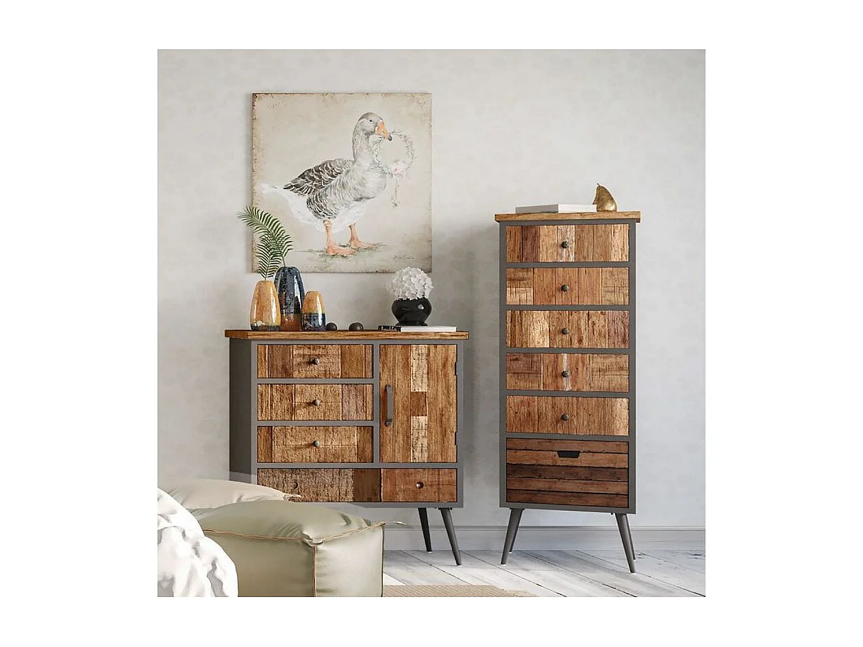 LEONARD - Meuble d'Entrée 1 Porte 4 Tiroirs