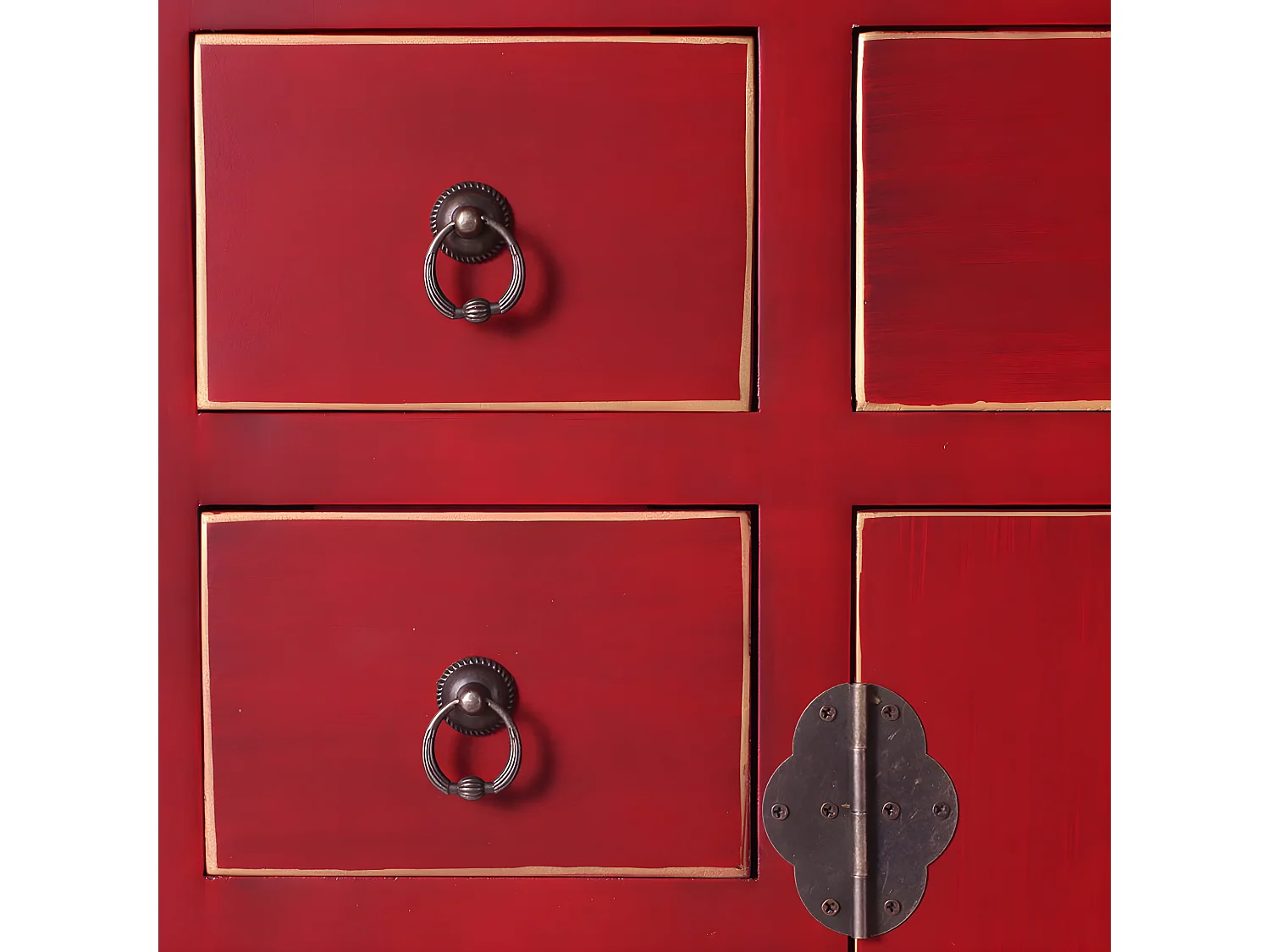 IVANA ROUGE - Meuble d'Entrée 2 Portes et 8 Tiroirs