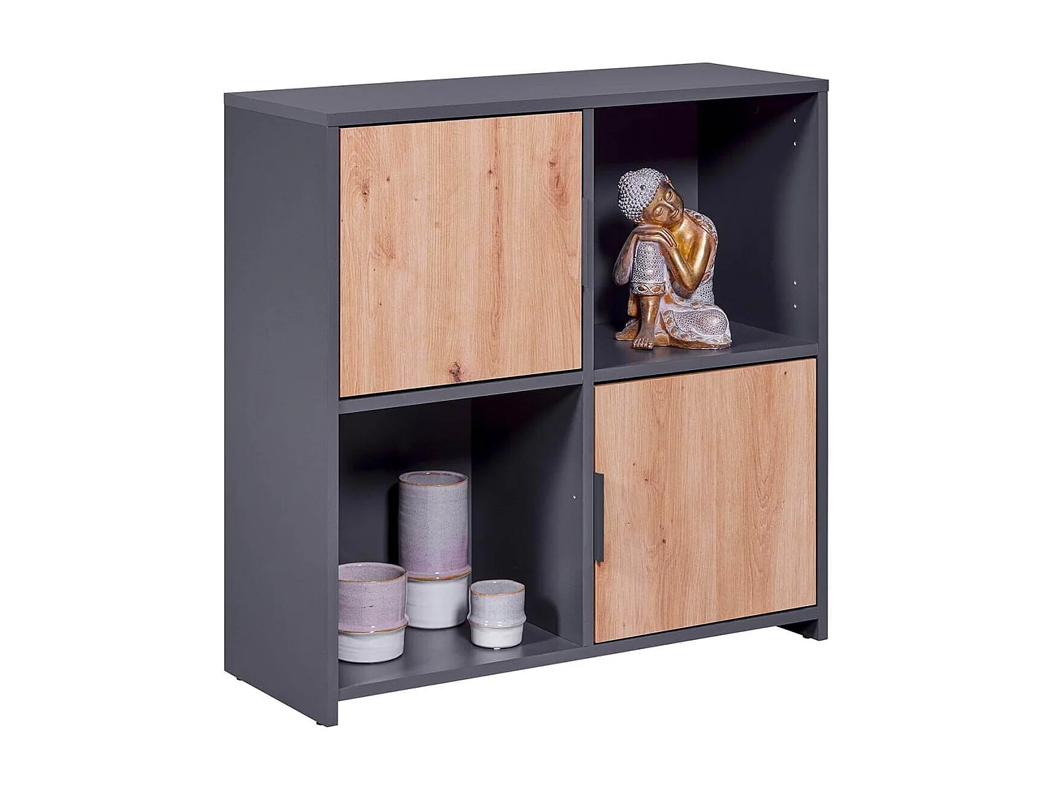 OPHELY - Meuble 2 Portes 2 Niches Anthracite et Effet Bois