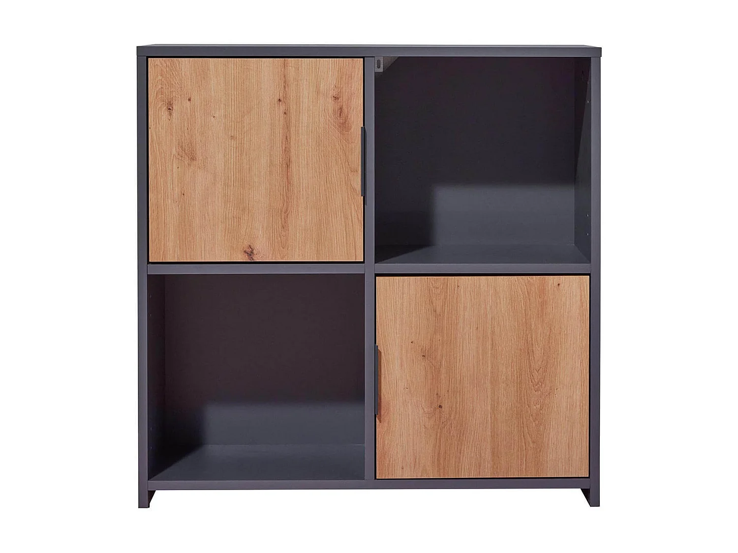 OPHELY - Meuble 2 Portes 2 Niches Anthracite et Effet Bois