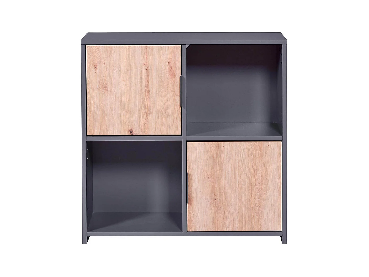 OPHELY - Meuble 2 Portes 2 Niches Anthracite et Effet Bois