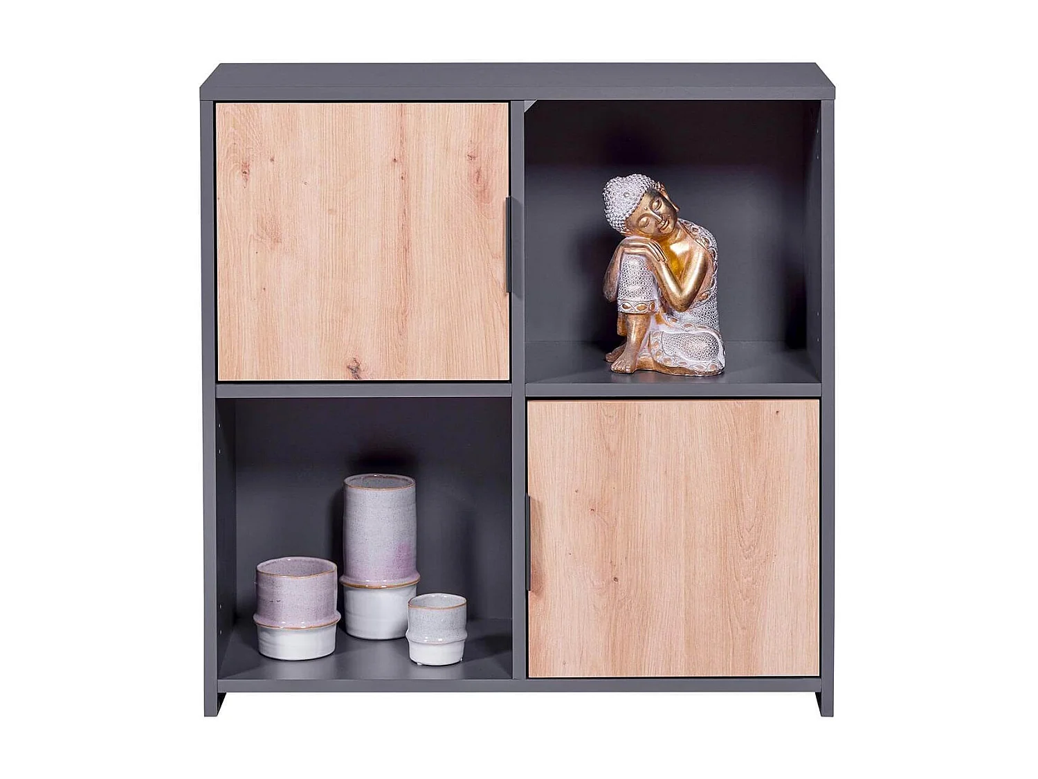 OPHELY - Meuble 2 Portes 2 Niches Anthracite et Effet Bois