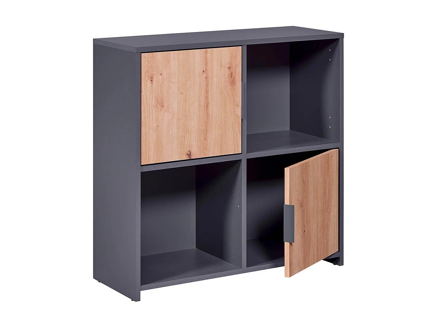 OPHELY - Meuble 2 Portes 2 Niches Anthracite et Effet Bois