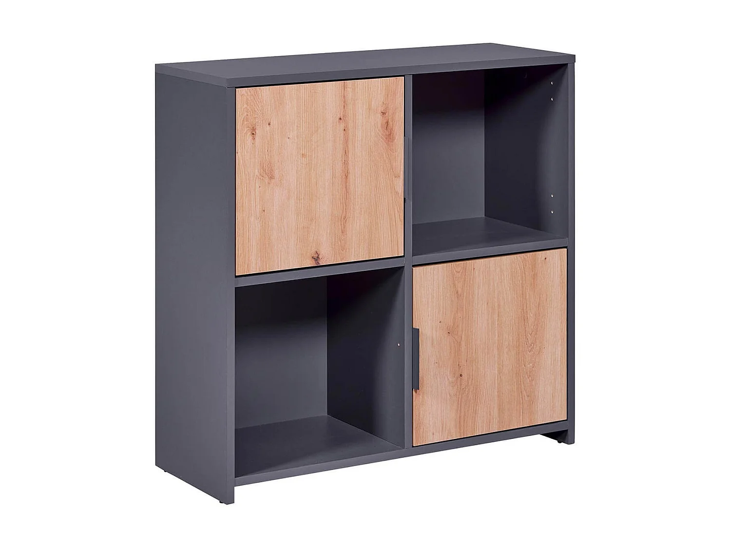 OPHELY - Meuble 2 Portes 2 Niches Anthracite et Effet Bois