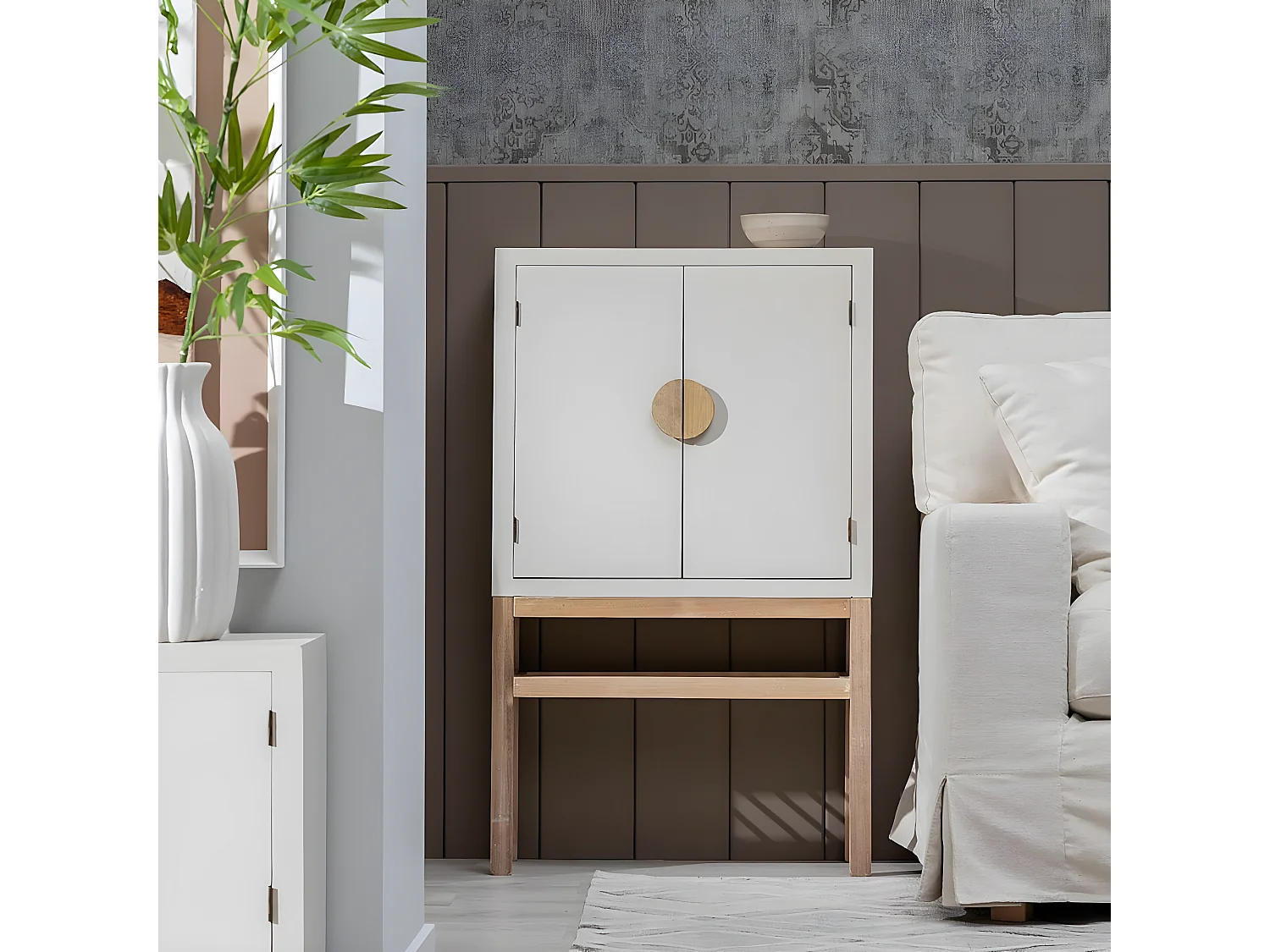 MYSTIC - Meuble Rangement 2 Portes en Paulownia et MDF