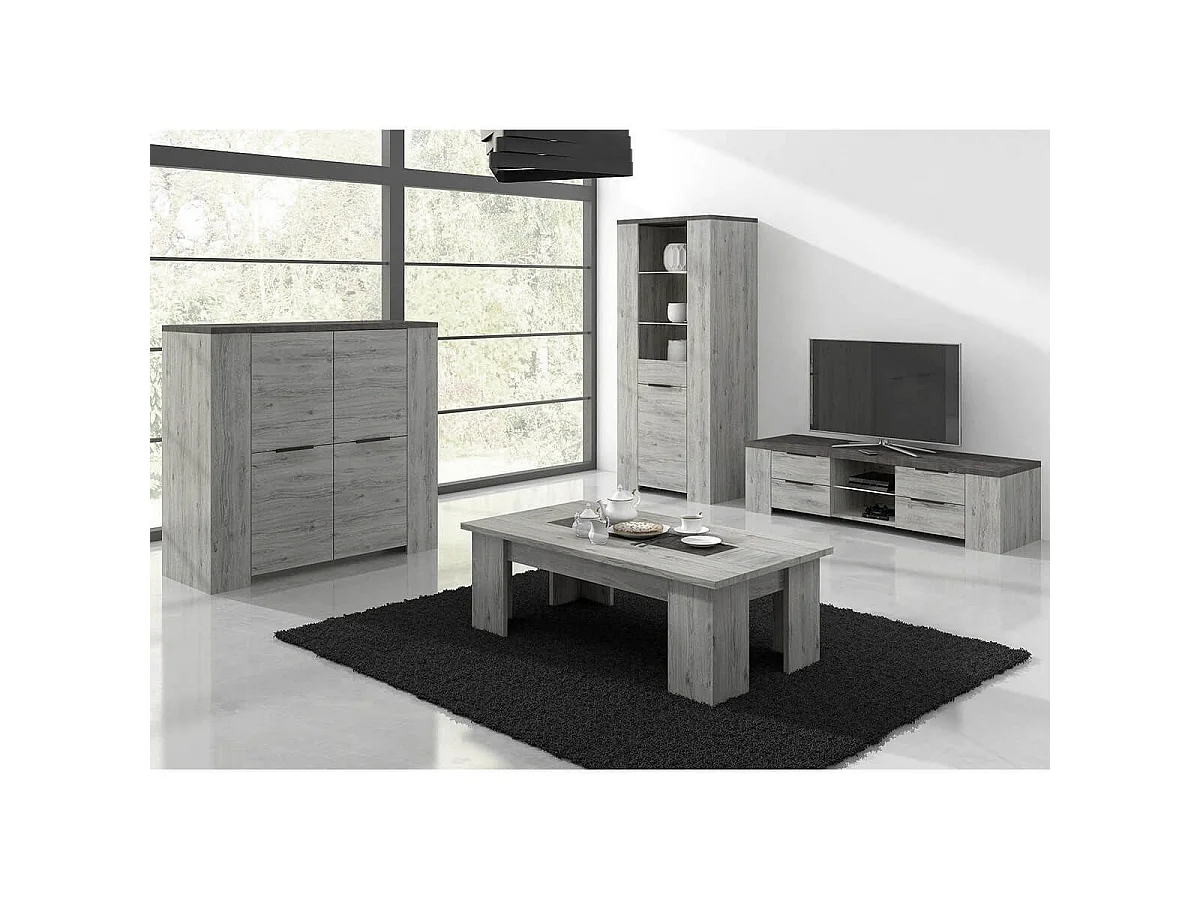 RYKI - Meuble Rangement 4 Portes Façades Effet Bois Grisé