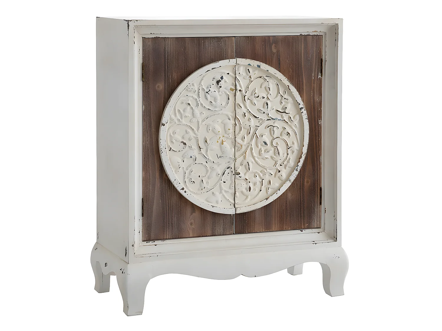 DEBBI - Meuble 2 Portes Sapin massif Aspect Vieilli Marron et Blanc