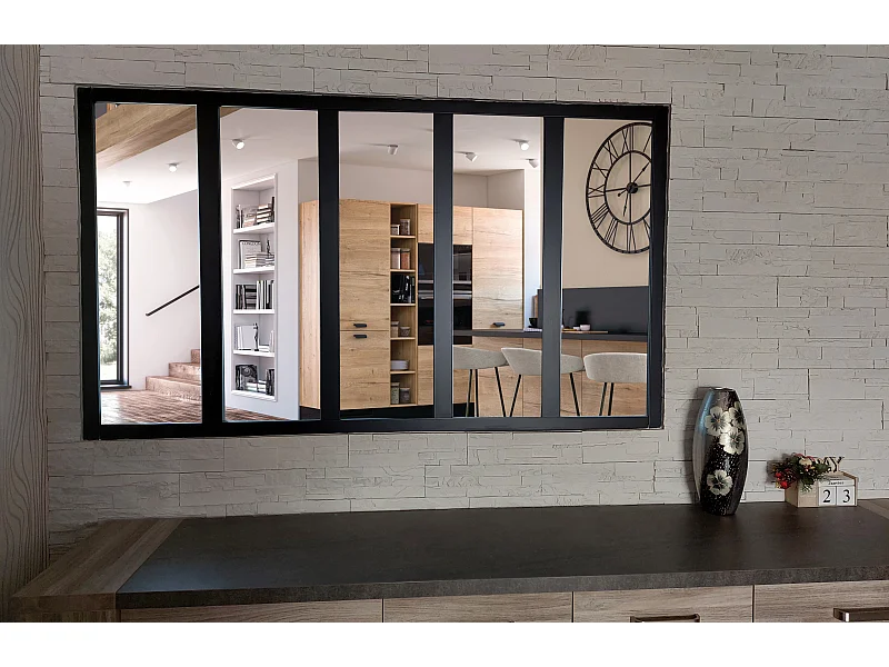 Verriere Bois Mdf Noir 5 Vitrages Clairs H108 Cm X L182 Cm Gd Menuiseries