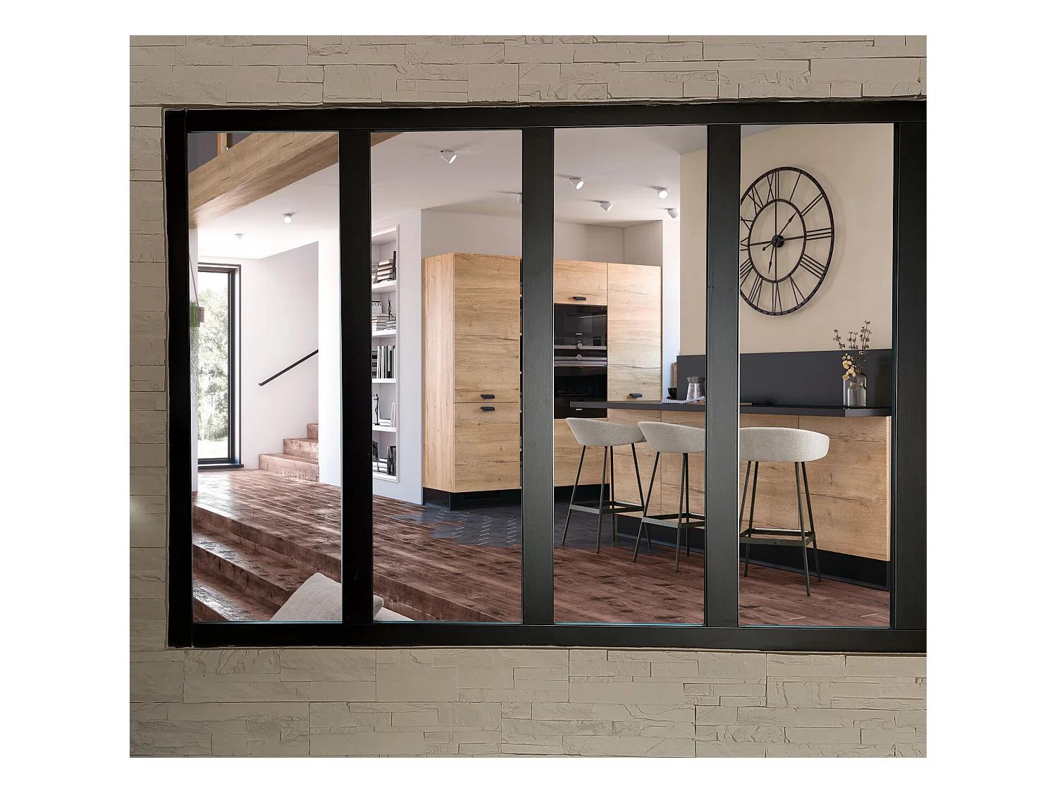 Verriere Bois Mdf Noir 4 Vitrages Clairs H1080 Mm X L1478 Mm Gd Menuiseries