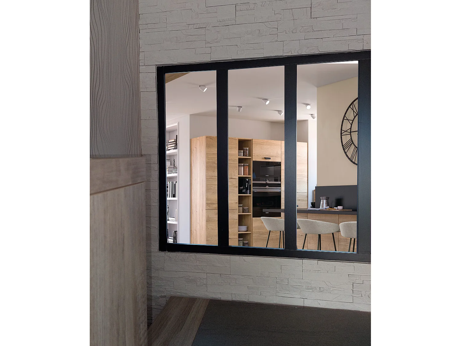 Verriere Bois Mdf Noir 3 Vitrages Clairs H1080 Mm X L1123mm Gd Menuiseries