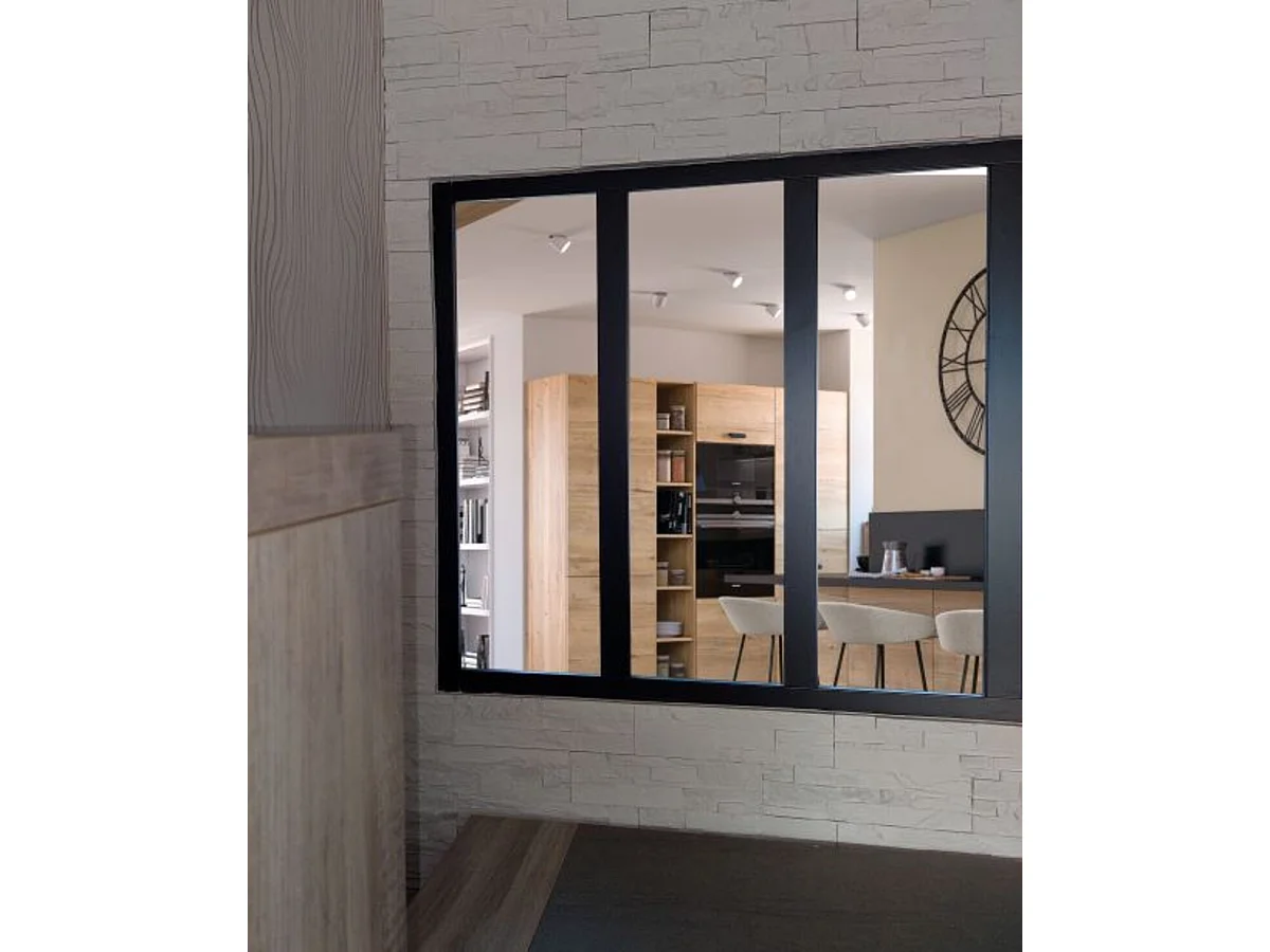 Verriere Bois Mdf Noir 3 Vitrages Clairs H1080 Mm X L1123mm Gd Menuiseries