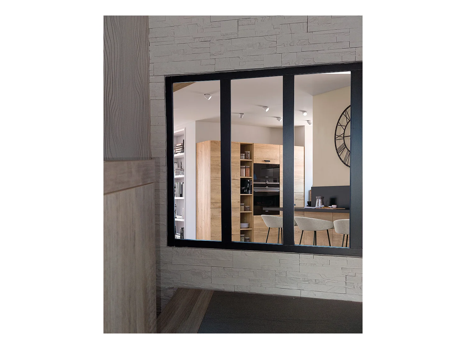 Verriere Bois Mdf Noir 3 Vitrages Clairs H1080 Mm X L1123mm Gd Menuiseries