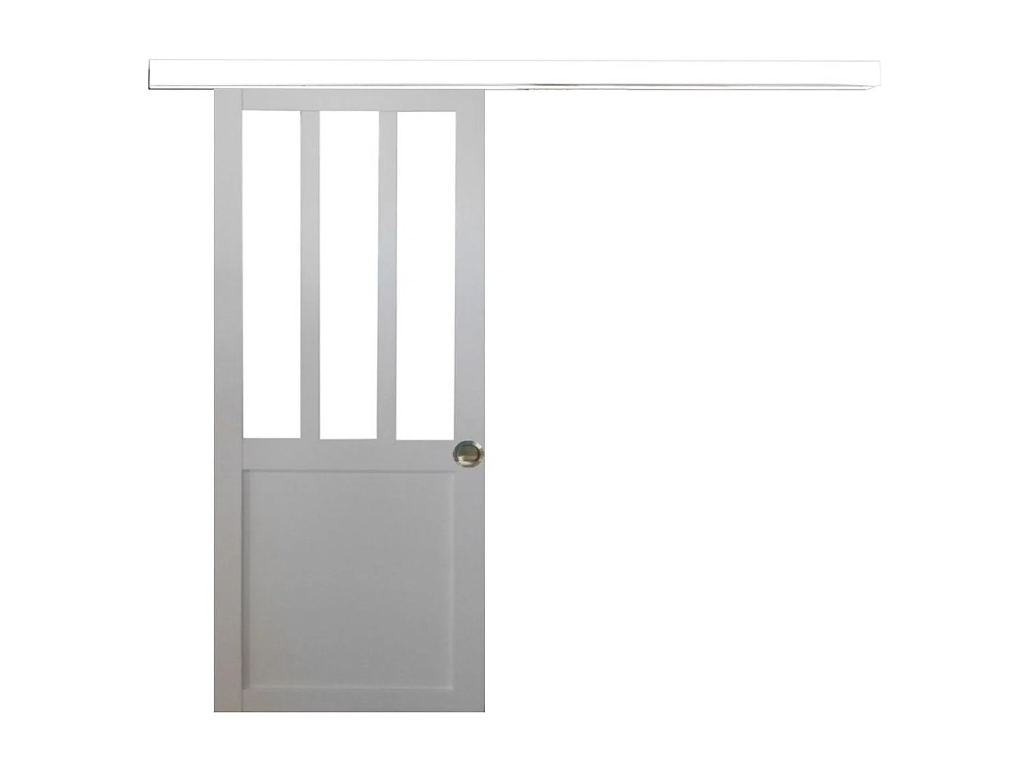 Porte Coulissante Atelier Blanc H204 X L83, Rail Alu Bandeau Blanc, Coquilles Gd Menuiseries