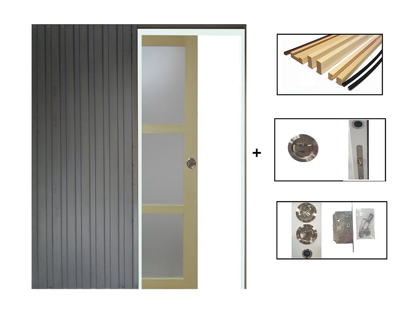 Porte Coulissante Bois Ayous Vitree H204 X L73 + Systeme A  Galandage Et Kit  Finition Inclus Gd Menuiseries