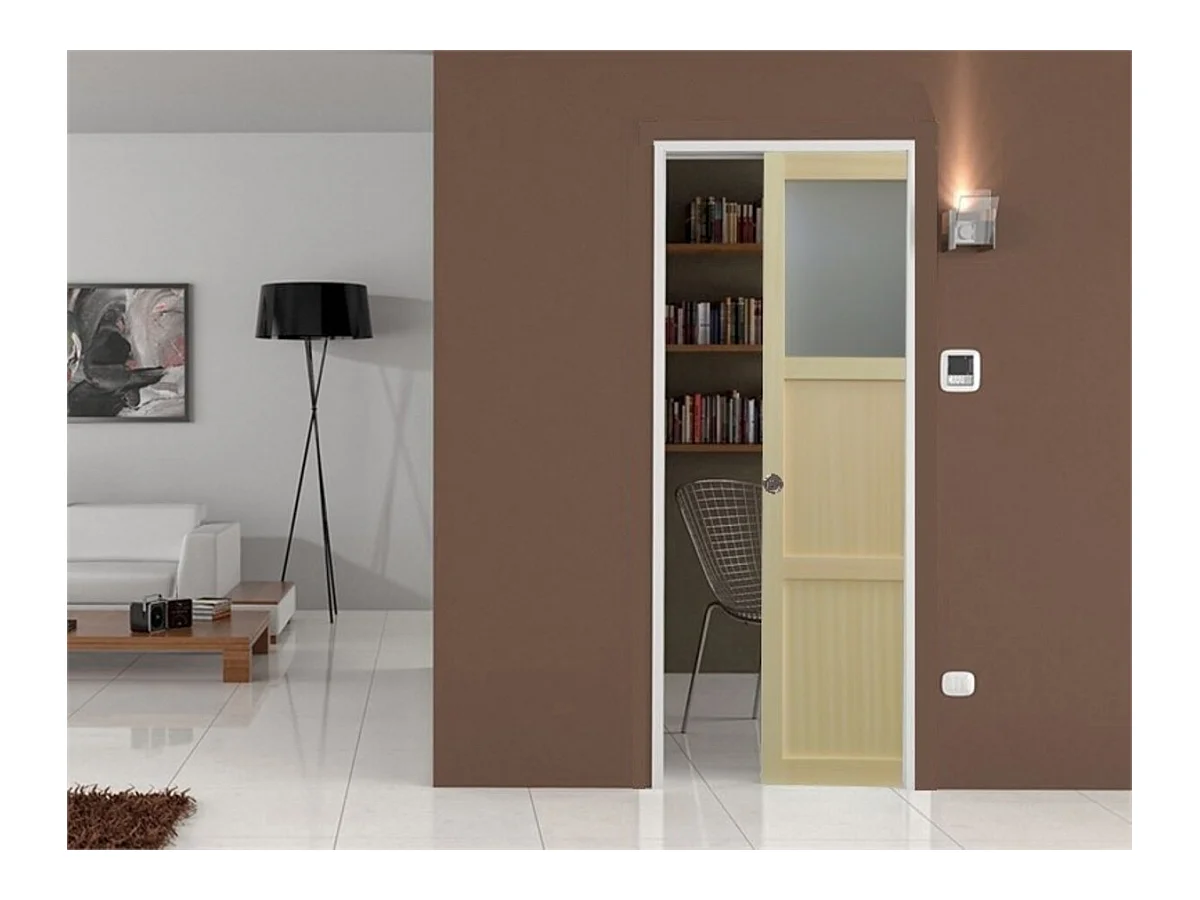 Porte Coulissante Ayous 2 Panneaux + 1 Vitrage H204 X L83 + Systeme A  Galandage Et Kit  Finition Inclus Gd Menuiseries