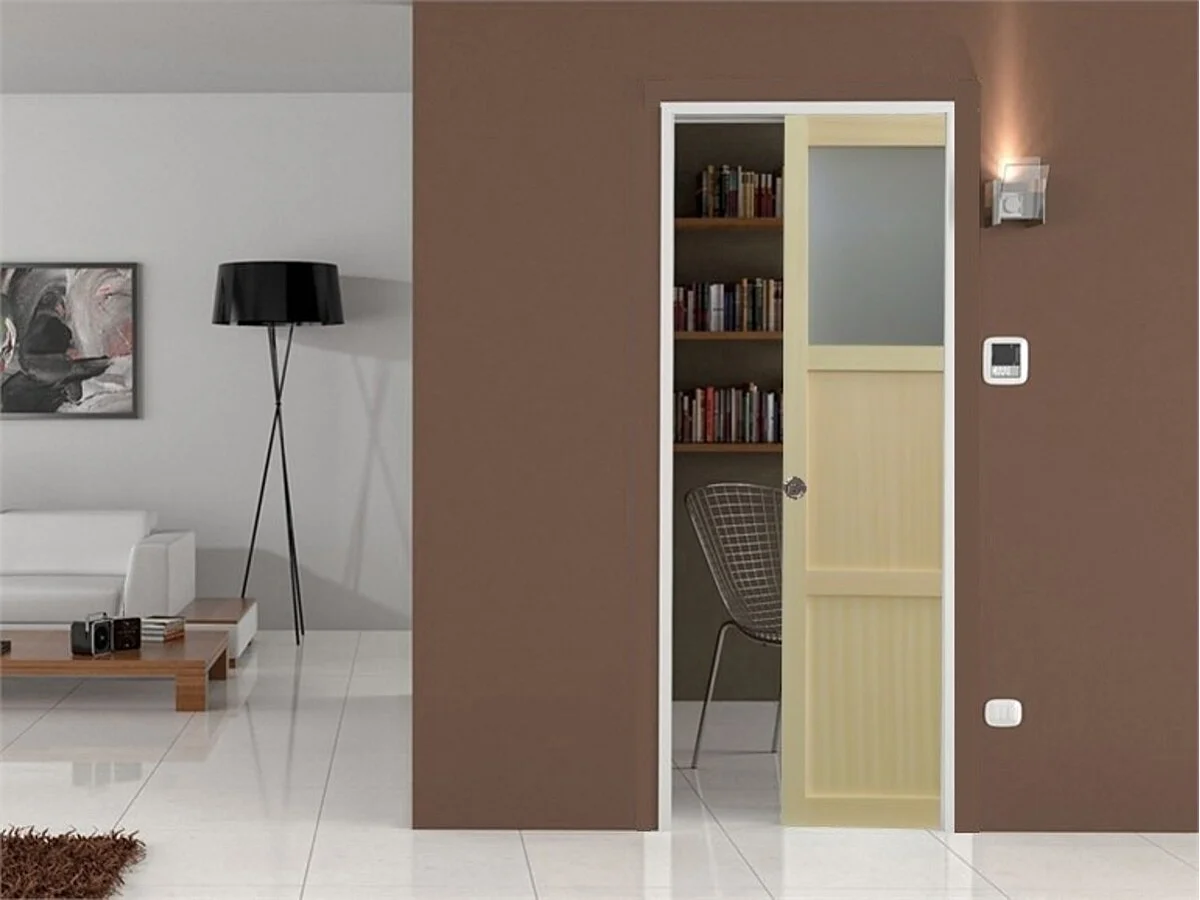 Porte Coulissante Ayous 2 Panneaux + 1 Vitrage H204 X L83 + Systeme A  Galandage Et Kit  Finition Inclus Gd Menuiseries