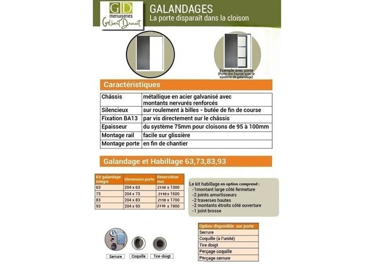 Porte Coulissante Ayous 2 Panneaux, 1 Vitrage H204 X L83 Cm, Galandage, Kit Finition Gd Menuiseries