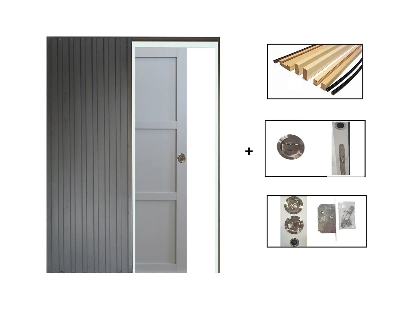Porte Coulissante Greyria Gris Clair  3 Panneaux Ral7035 H204 X L83 + Systeme A Galandage Et Kit Finition Inclus Gd Menuiseries