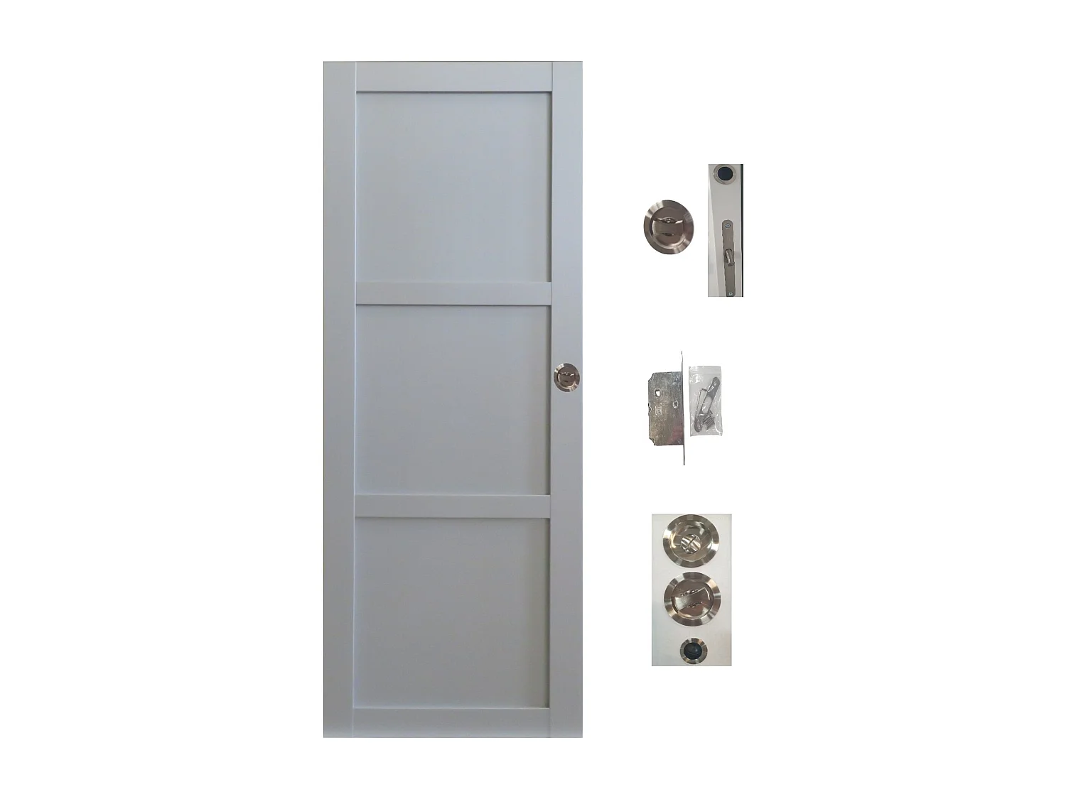 Porte Coulissante Greyria Gris Clair  3 Panneaux Ral7035 H204 X L83 + Systeme A Galandage Et Kit Finition Inclus Gd Menuiseries