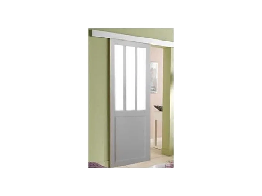 Porte Coulissante Atelier Blanc H204 X L73 + Rail Alu Bandeau Blanc Et Coquilles Gd Menuiseries